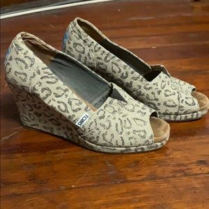 Toms Cheetah Print Open Toe Wedges